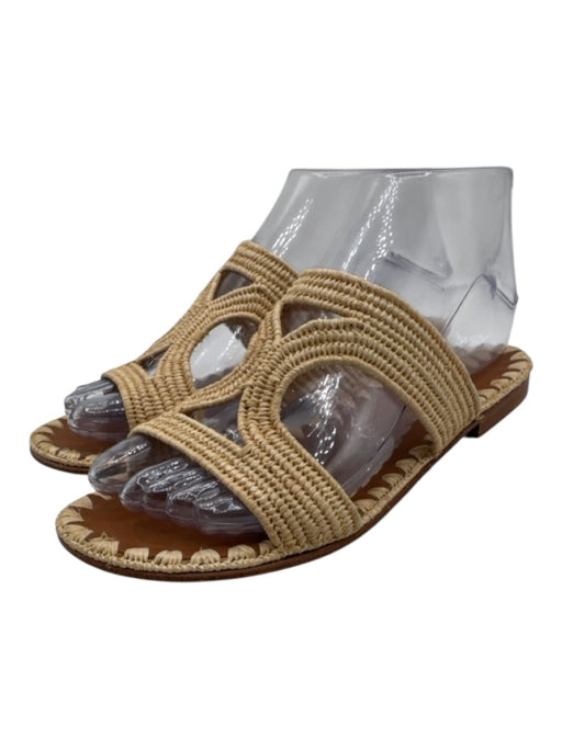 Carrie Forbes Shoe Size 37 Beige & Brown Raffia whipstitch trim Slide Sandals Beige & Brown / 37