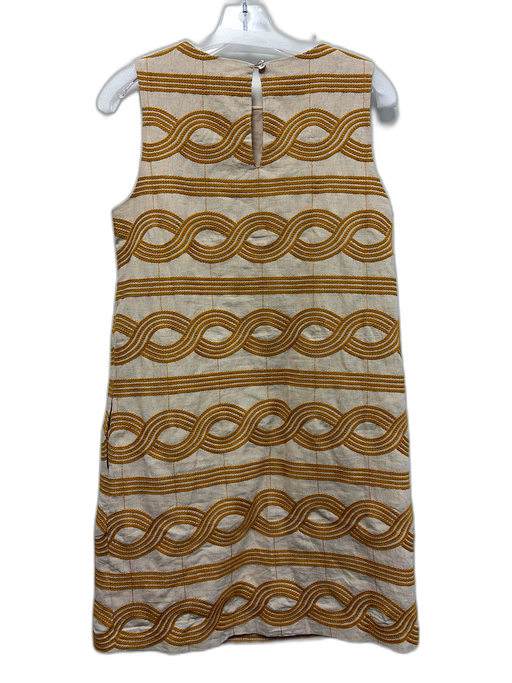 Cartolina Size XS Beige & Yellow Cotton & Linen Embroidered Stripe Keyhole Dress Beige & Yellow / XS