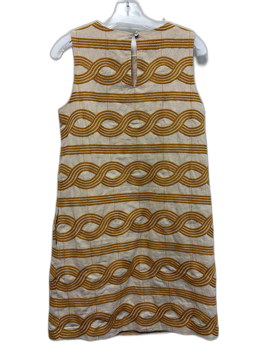 Cartolina Size XS Beige & Yellow Cotton & Linen Embroidered Stripe Keyhole Dress Beige & Yellow / XS