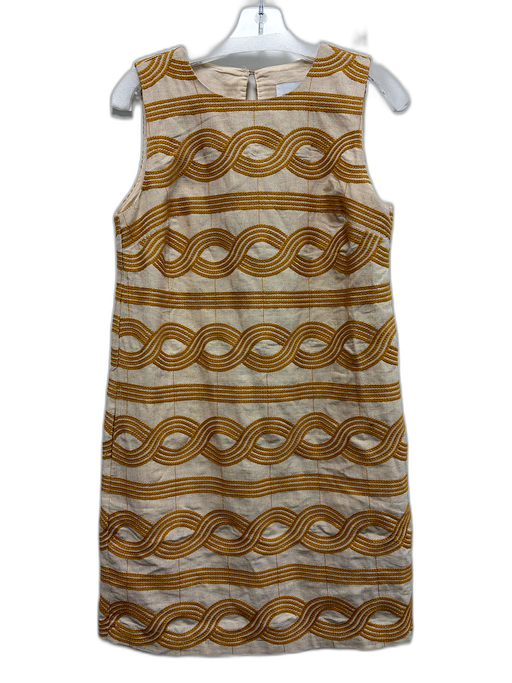Cartolina Size XS Beige & Yellow Cotton & Linen Embroidered Stripe Keyhole Dress Beige & Yellow / XS