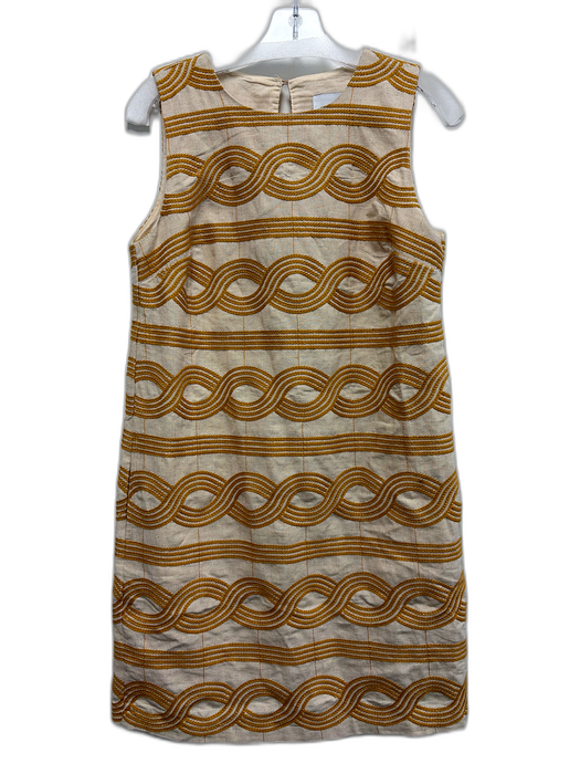 Cartolina Size XS Beige & Yellow Cotton & Linen Embroidered Stripe Keyhole Dress Beige & Yellow / XS