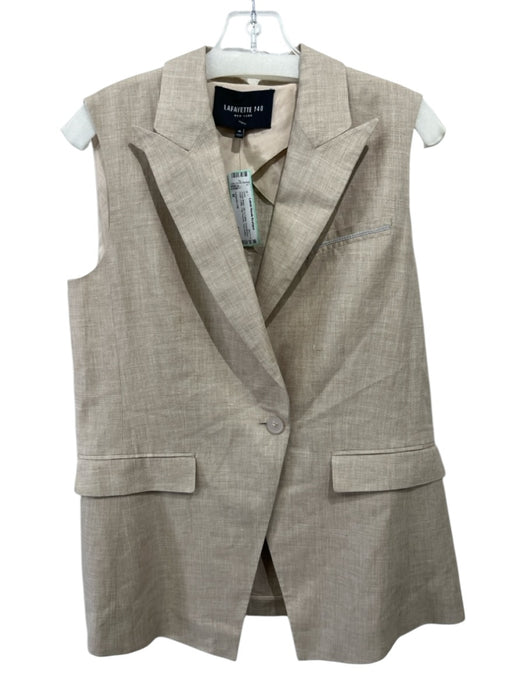 Lafayette 148 Size M Taupe Beige Silk & Cotton Embellished Detail Collar Vest Taupe Beige / M