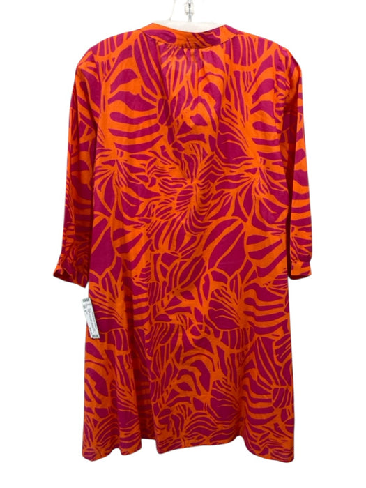 La Plage Size S Orange & Pink Cotton Abstract Print Long Sleeve Pleated Dress Orange & Pink / S