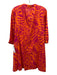 La Plage Size S Orange & Pink Cotton Abstract Print Long Sleeve Pleated Dress Orange & Pink / S