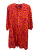 La Plage Size S Orange & Pink Cotton Abstract Print Long Sleeve Pleated Dress Orange & Pink / S