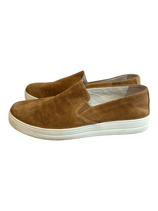 Prada Shoe Size 37.5 Light Brown Suede Slip On Flat Stretch Panel Shoes Light Brown / 37.5