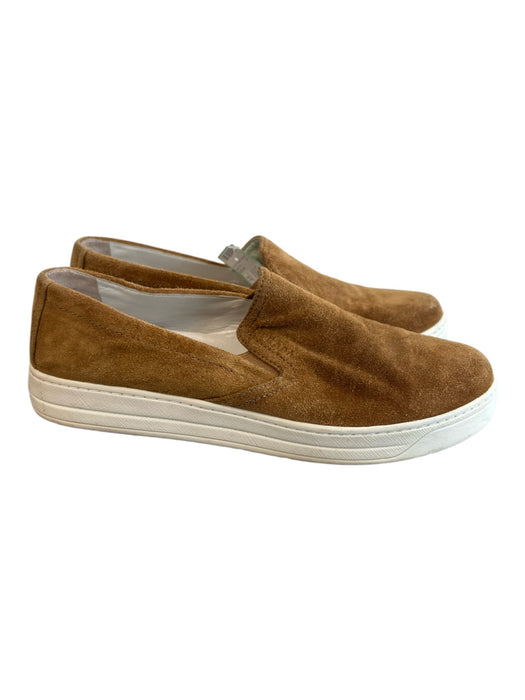 Prada Shoe Size 37.5 Light Brown Suede Slip On Flat Stretch Panel Shoes Light Brown / 37.5