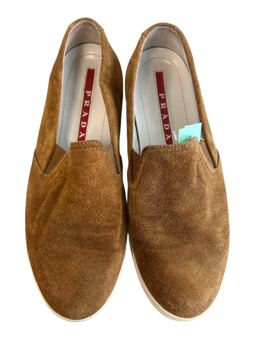 Prada Shoe Size 37.5 Light Brown Suede Slip On Flat Stretch Panel Shoes Light Brown / 37.5