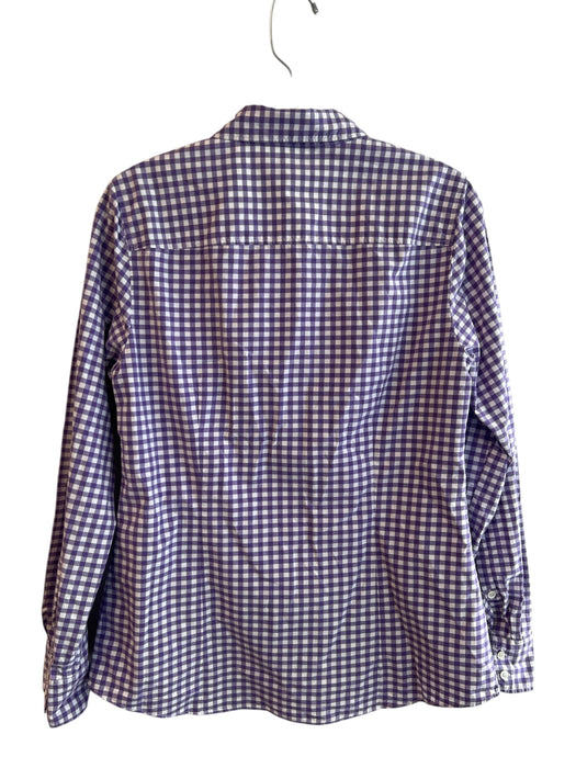 J Crew Size 10 Purple & White Cotton Checked Long Sleeve Collared Top Purple & White / 10