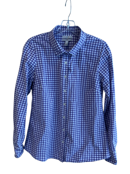 J Crew Size 10 Purple & White Cotton Checked Long Sleeve Collared Top Purple & White / 10