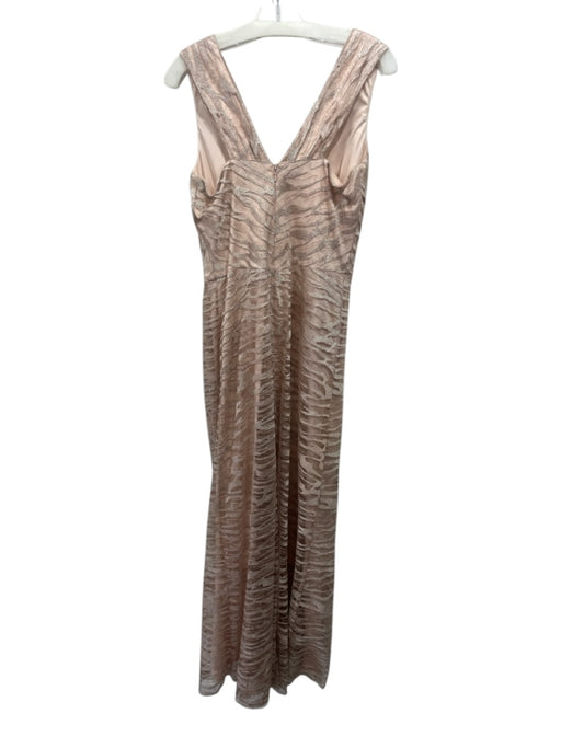 Tadashi Shoji Size 10 Beige Pink Nylon Blend Tulle Overlay Animal V Neck Gown Beige Pink / 10