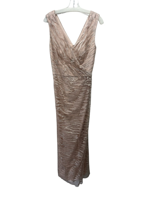Tadashi Shoji Size 10 Beige Pink Nylon Blend Tulle Overlay Animal V Neck Gown Beige Pink / 10