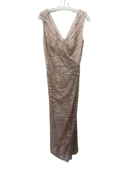 Tadashi Shoji Size 10 Beige Pink Nylon Blend Tulle Overlay Animal V Neck Gown Beige Pink / 10