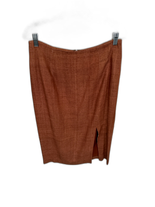 Angora Size 42 Brown Linen Blend Pencil Embroidered Swirl Buttons Skirt Set Brown / 42