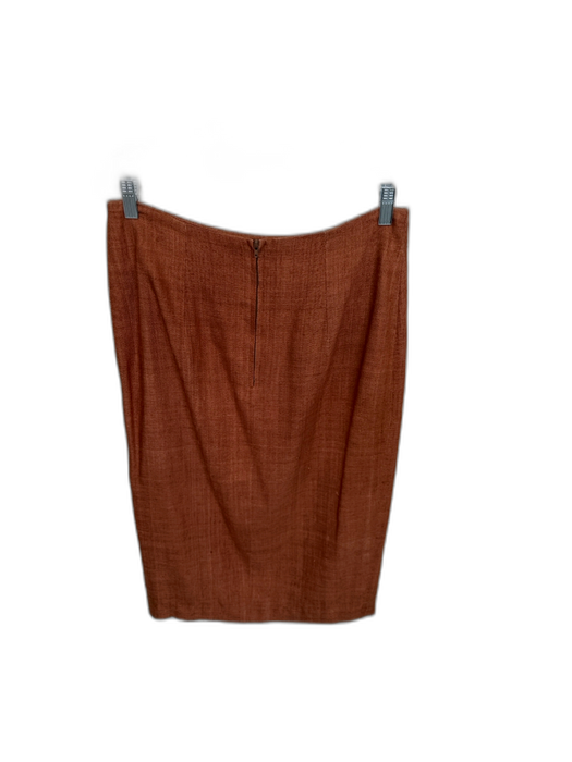 Angora Size 42 Brown Linen Blend Pencil Embroidered Swirl Buttons Skirt Set Brown / 42