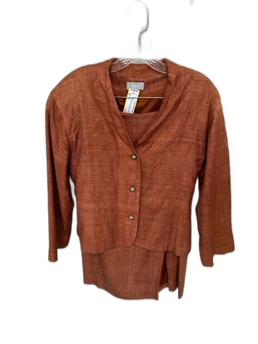 Angora Size 42 Brown Linen Blend Pencil Embroidered Swirl Buttons Skirt Set Brown / 42