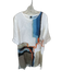 Size Est L White & Blue Linen 3/4 Sleeve Abstract Midi Dress White & Blue / Est L
