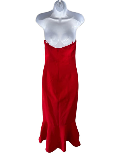 Cinq a Sept Size 8 Red Triacetate Blend Strapless Flounce Hem Midi Dress Red / 8