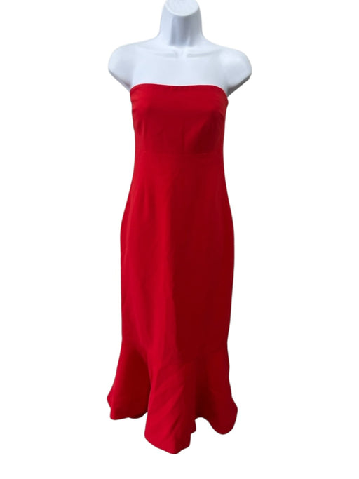 Cinq a Sept Size 8 Red Triacetate Blend Strapless Flounce Hem Midi Dress Red / 8