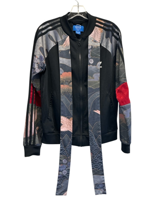 Adidas Size M Black, Green, Red Polyester Tie Detail Flora & Fauna Jacket Black, Green, Red / M
