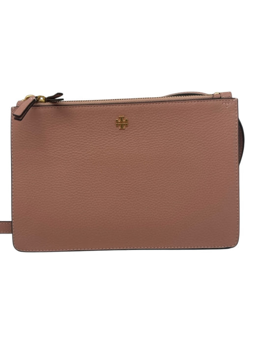 Tory Burch Pink Beige Leather Gold Tone Hardware Zip Close Crossbody Bag Pink Beige / One Size