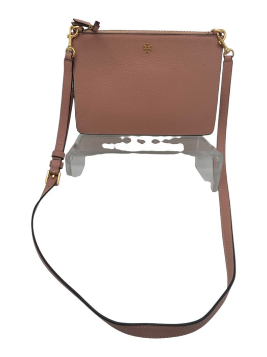 Tory Burch Pink Beige Leather Gold Tone Hardware Zip Close Crossbody Bag Pink Beige / One Size
