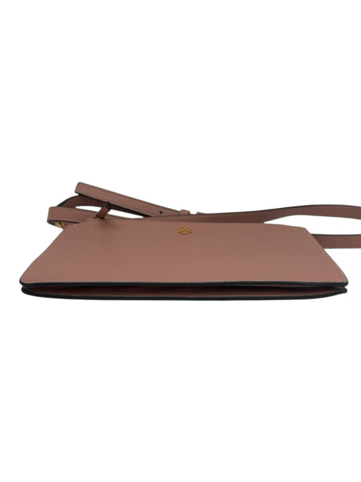 Tory Burch Pink Beige Leather Gold Tone Hardware Zip Close Crossbody Bag Pink Beige / One Size