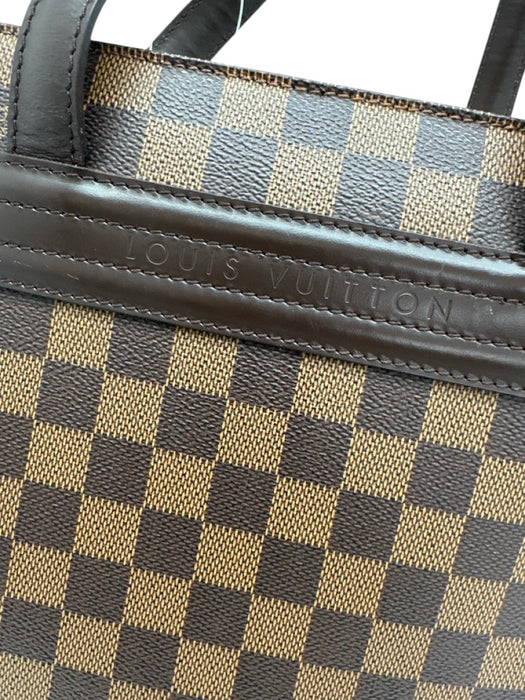 Louis Vuitton Brown Coated Canvas Leather trim Damier Ebene Magnetic Close Bag Brown / Medium