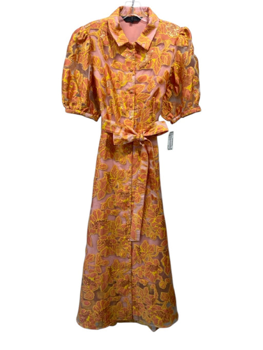 Abbey Glass Size L Pink, Orange & Yellow Polyester & Nylon Floral Brocade Dress Pink, Orange & Yellow / L