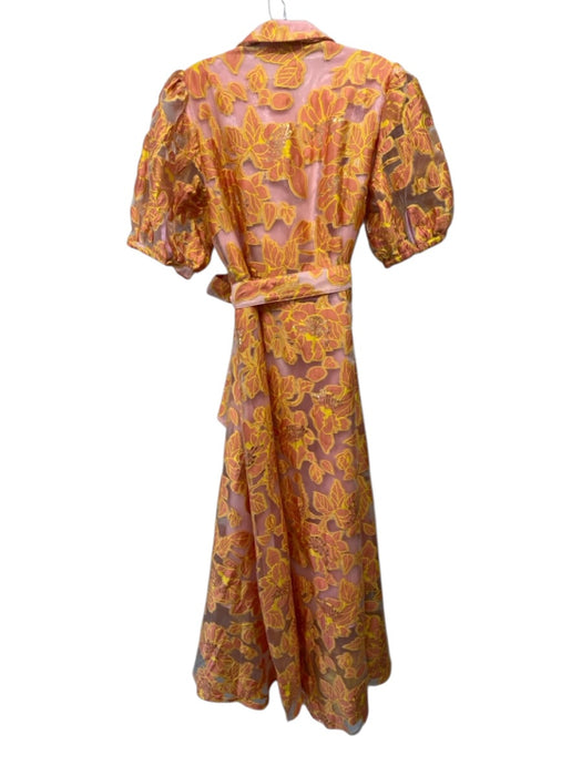 Abbey Glass Size L Pink, Orange & Yellow Polyester & Nylon Floral Brocade Dress Pink, Orange & Yellow / L