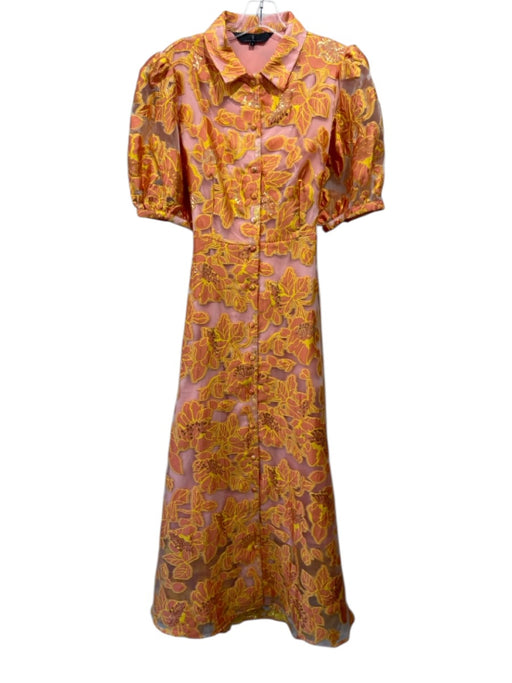 Abbey Glass Size L Pink, Orange & Yellow Polyester & Nylon Floral Brocade Dress Pink, Orange & Yellow / L