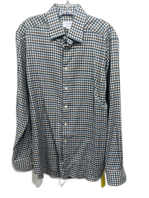 Eton Size 15.75 White & Multi Cotton Plaid Button Down Men's Long Sleeve Shirt White & Multi / 15.75