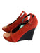 Celine Shoe Size 37 Red Suede High Heel Open Toe Ankle Strap Wooden Wedge Heels Red / 37