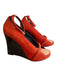 Celine Shoe Size 37 Red Suede High Heel Open Toe Ankle Strap Wooden Wedge Heels Red / 37