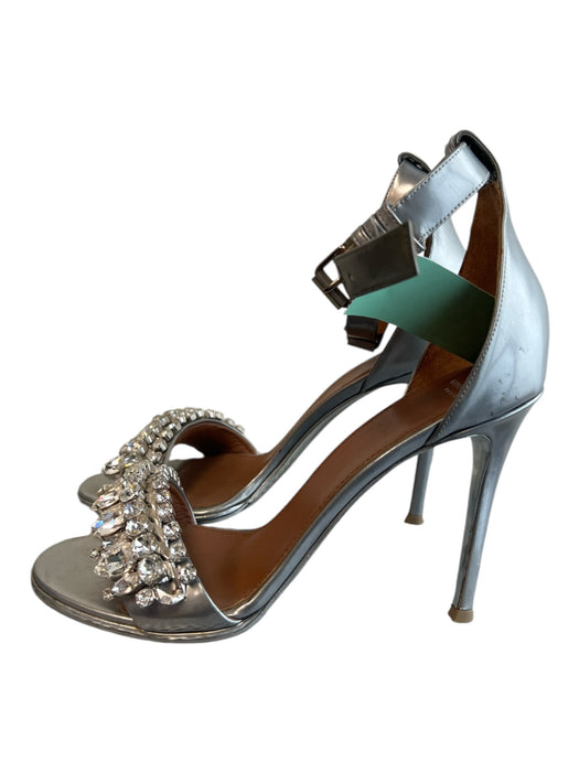 Givenchy Shoe Size 38 Silver Leather Rhinestone Detail Ankle Strap Heels Silver / 38