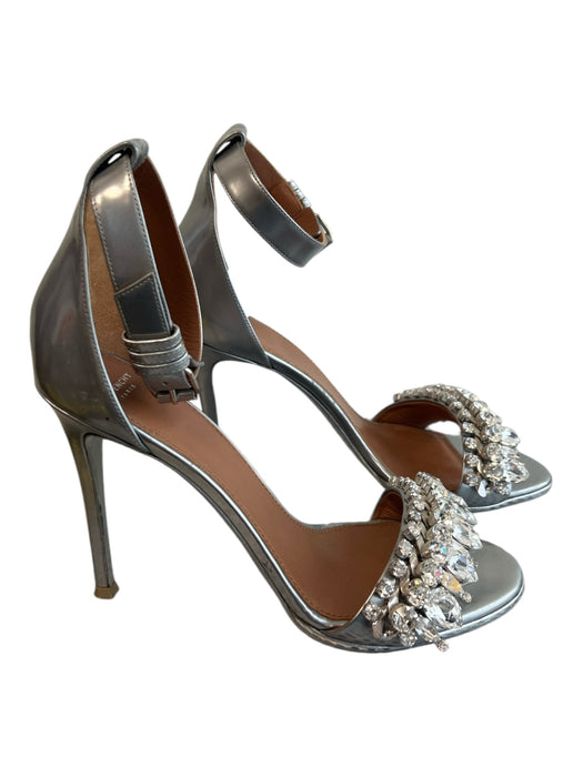 Givenchy Shoe Size 38 Silver Leather Rhinestone Detail Ankle Strap Heels Silver / 38