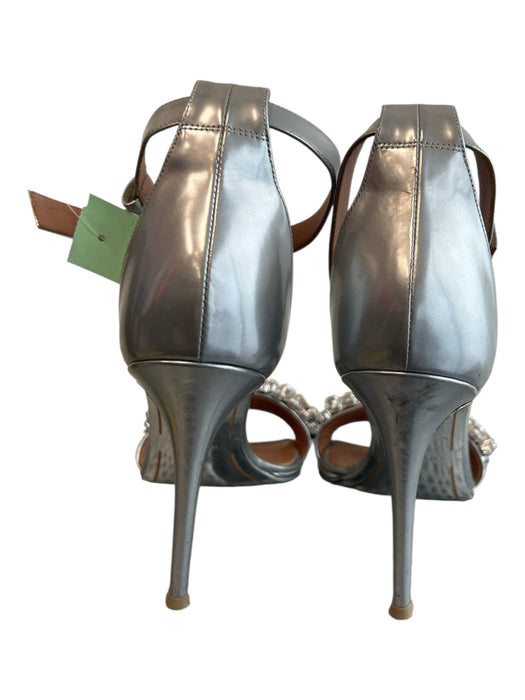 Givenchy Shoe Size 38 Silver Leather Rhinestone Detail Ankle Strap Heels Silver / 38