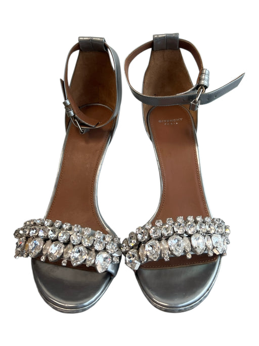 Givenchy Shoe Size 38 Silver Leather Rhinestone Detail Ankle Strap Heels Silver / 38