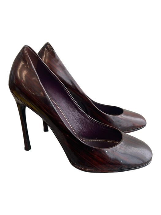 Yves Saint Laurent Shoe Size 37.5 Brown Leather Pump Patent Round Toe Heels Brown / 37.5
