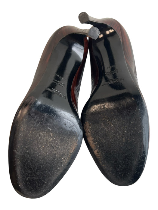 Yves Saint Laurent Shoe Size 37.5 Brown Leather Pump Patent Round Toe Heels Brown / 37.5