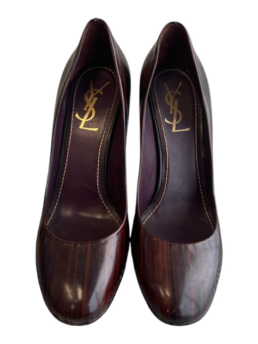 Yves Saint Laurent Shoe Size 37.5 Brown Leather Pump Patent Round Toe Heels Brown / 37.5