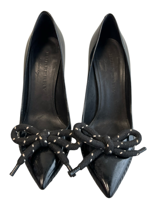 Burberry Shoe Size 38 Black Leather Pointed Toe Patent Bow Stiletto Heels Black / 38