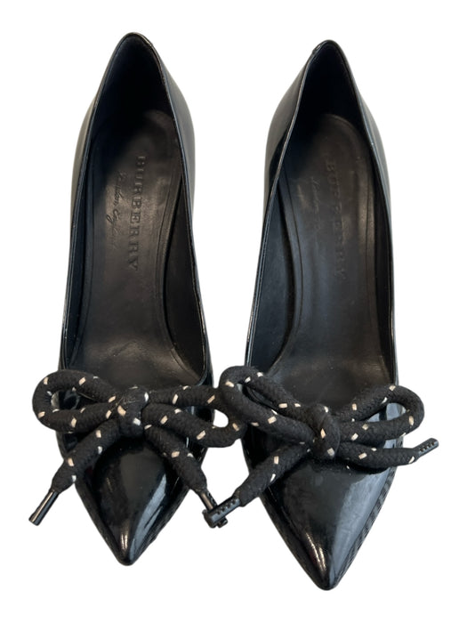 Burberry Shoe Size 38 Black Leather Pointed Toe Patent Bow Stiletto Heels Black / 38