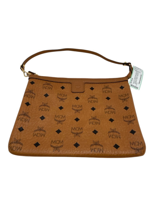 MCM Tan Brown Leather Detachable Strap Monogram Pouchette Shoulder Bag Tan Brown / S