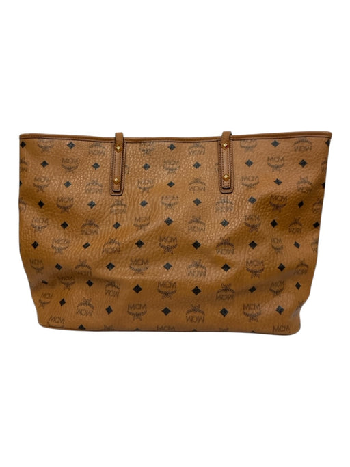 MCM Tan Brown Leather Gold Tone Hardware Monogram Tote Bag Tan Brown / L