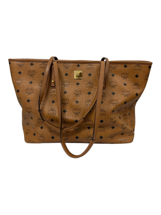 MCM Tan Brown Leather Gold Tone Hardware Monogram Tote Bag Tan Brown / L