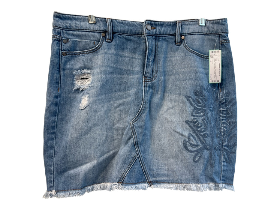 Liverpool Size 10 Blue 100% Cotton Light Distressing Denim Embroidered Skirt Blue / 10