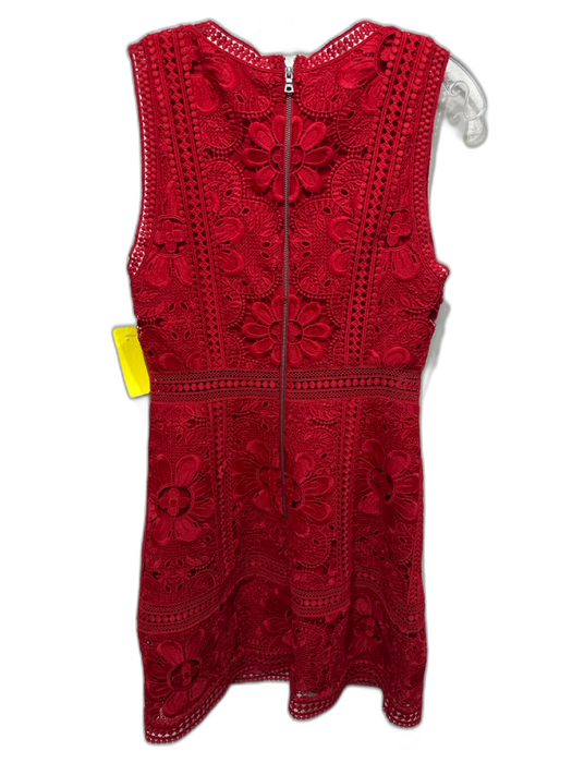 Alice + Olivia Size 4 Red Polyester Cut Outs Woven Split Neck Sleeveless Dress Red / 4