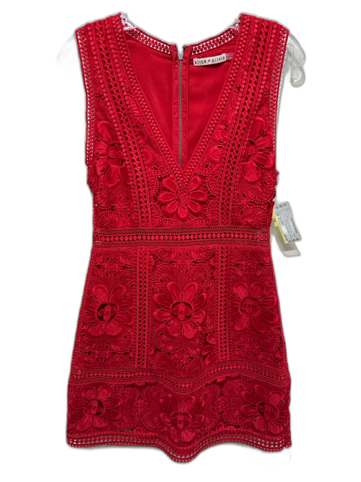 Alice + Olivia Size 4 Red Polyester Cut Outs Woven Split Neck Sleeveless Dress Red / 4