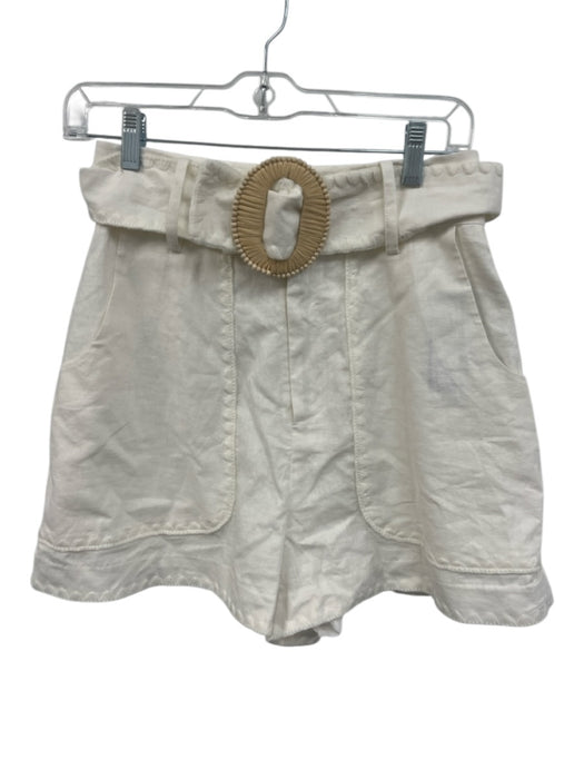 AMUR Size 2 Cream White Linen Blend High Rise Embroidered Pockets Belt Shorts Cream White / 2